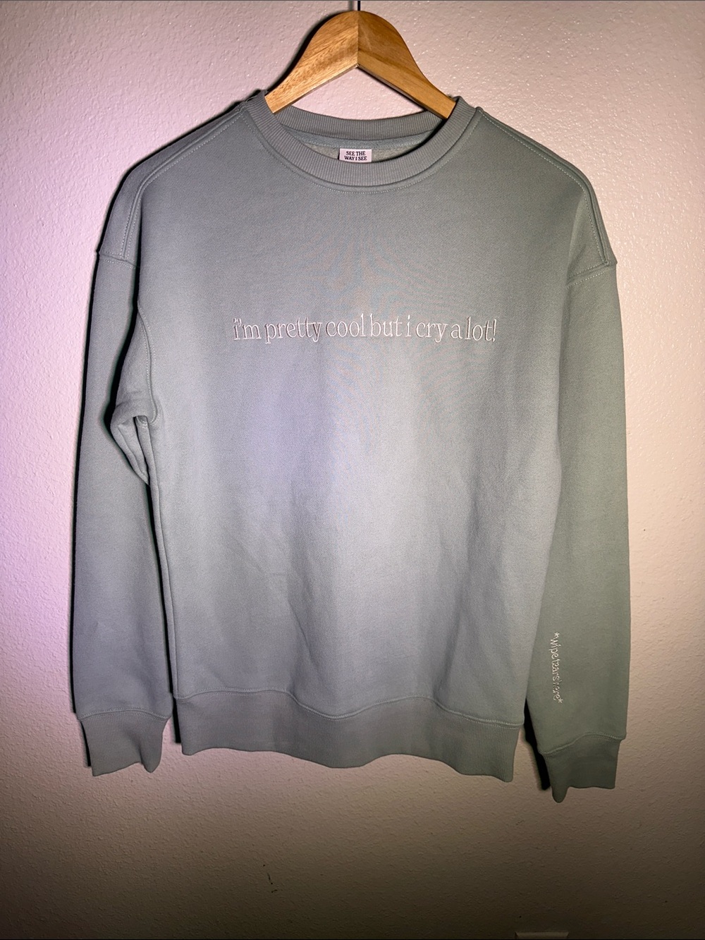 Women’s Sage Crewneck Sweatshirt with Embroidered Slogan